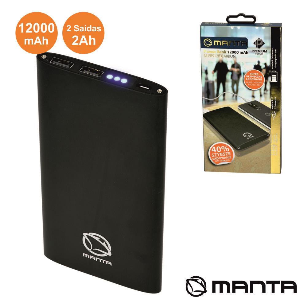 Powerbank 12000ma C/ Ficha Micro Usb Preto 