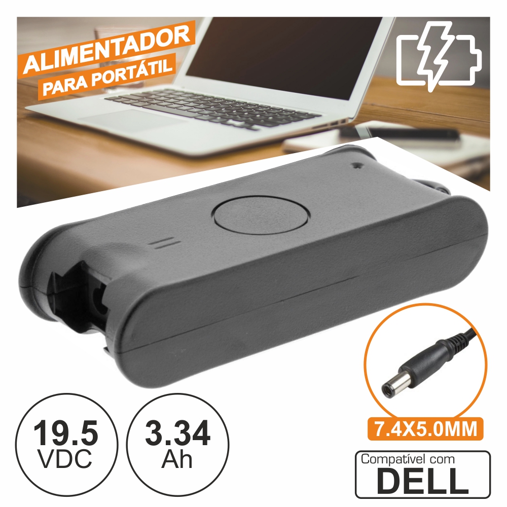 Alimentador P/ Dell 19.5v 3.34a 65w 7.4x5.0mm