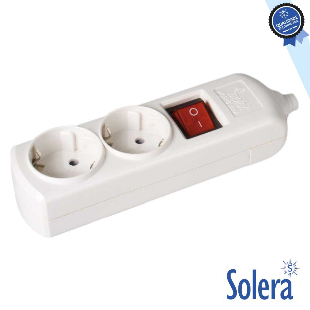 BLOCO 2 TOMADAS, COM T/T LATERAL 16A 250V COR BRANCO. INTERRUPTOR LUMINOSO 