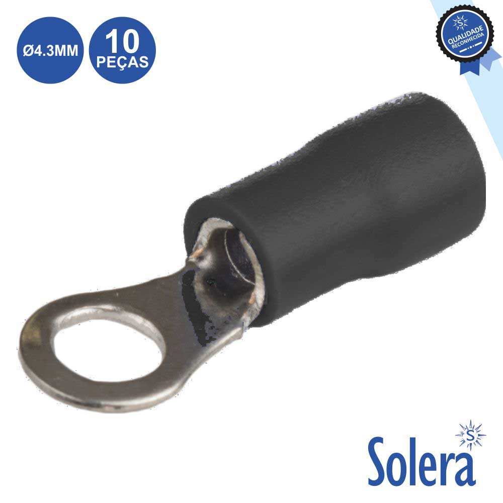 Terminal Redondo Isolado 4.3mm 10x Preto 