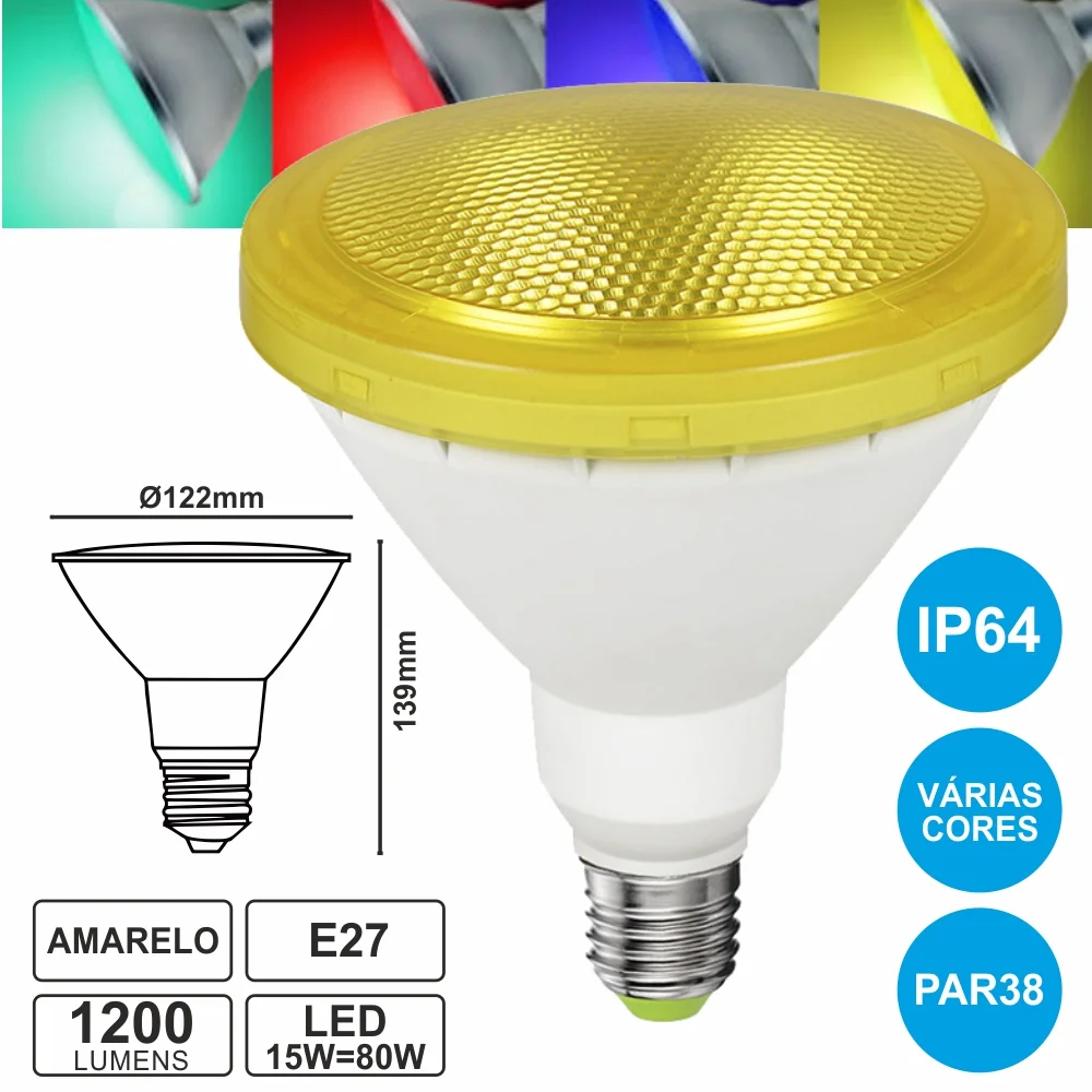 Lâmpada E27 15w=80w 230v Led Par38 Amarela Ip64 1200lm