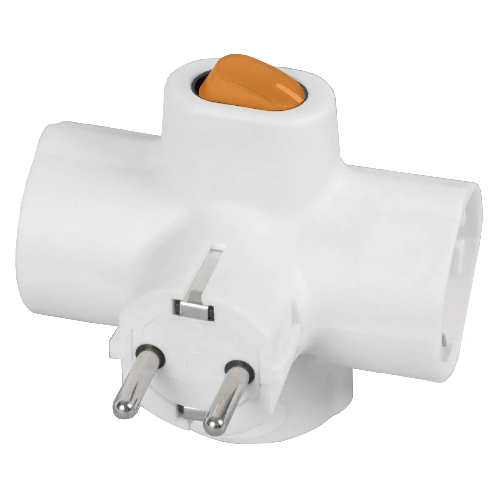 Ficha Elétrica Tripla 3 Schuko Interruptor