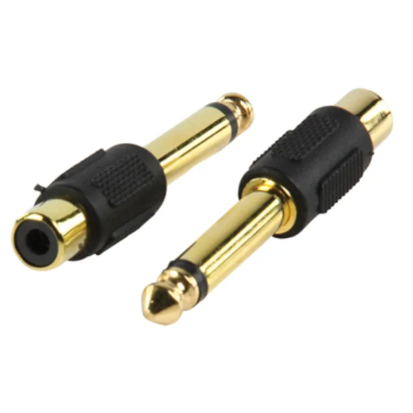 Ficha Adaptadora Jack 6.35mm Macho Mono / Rca Fêmea Dourada