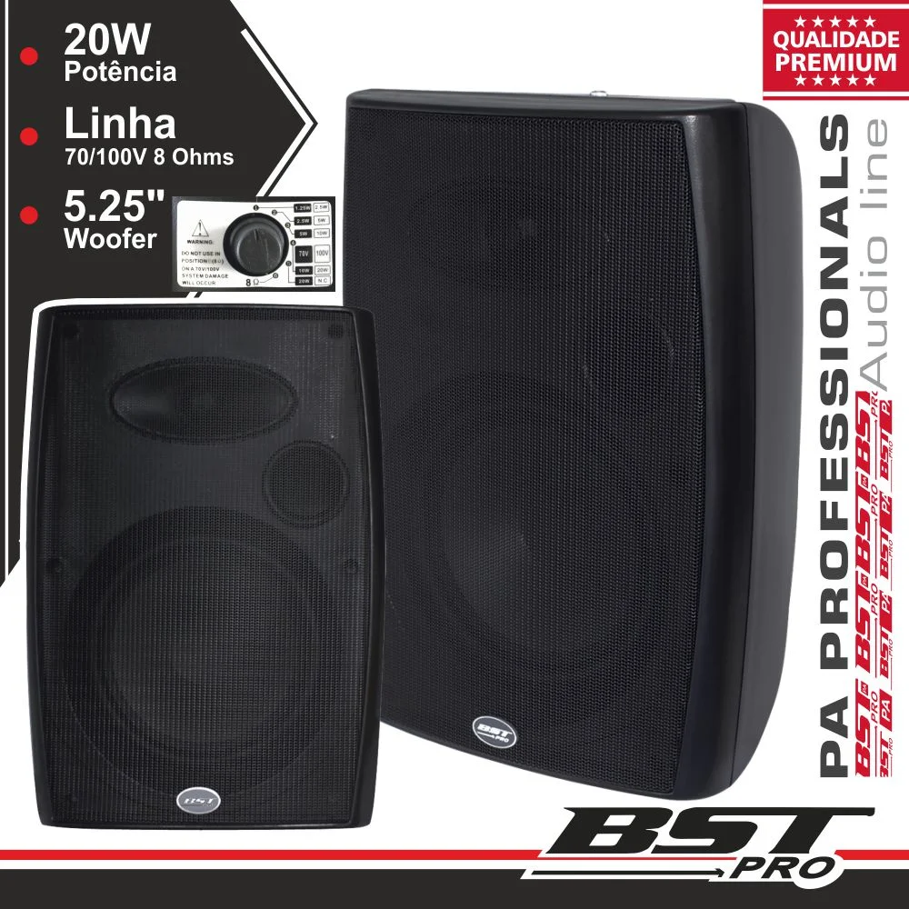 Conjunto 2 Colunas 8 Ohm 100v 30w 5.25" Pretas Bstpro