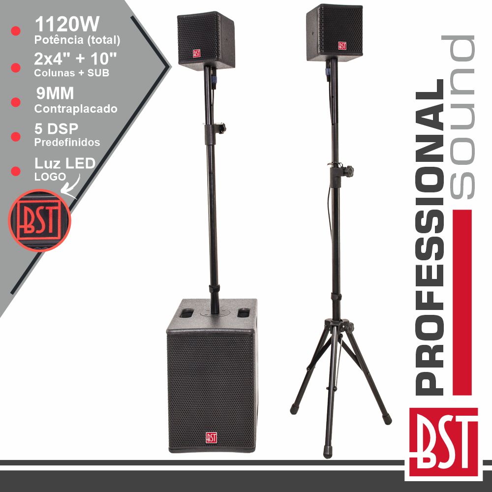 Conjunto Som Bi-Amplificado Pro 2.1 1120w Dsp 