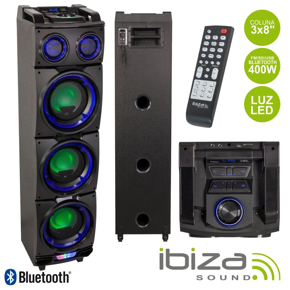 Coluna Amplificada 3x8 400w Usb/Fm/Bt/Sd Preta 
