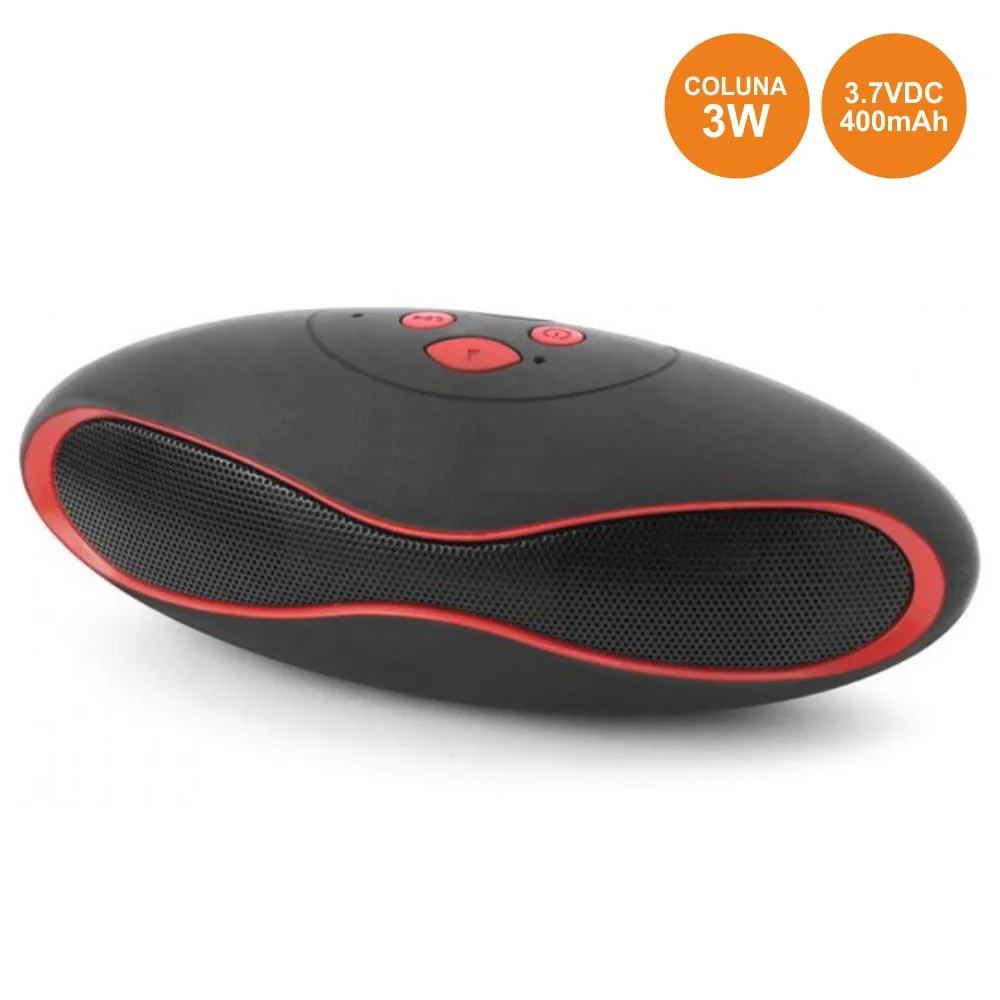 Coluna Bluetooth Portátil 3w Fm/Sd Preto-Vermelho