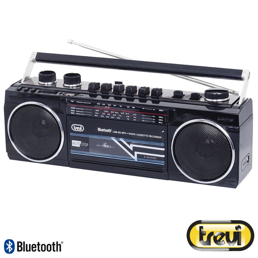 Rádio Gravador Cassetes Portátil Retro BLUETOOTH/FM/USB/SD/MP3 (Preto) - 
