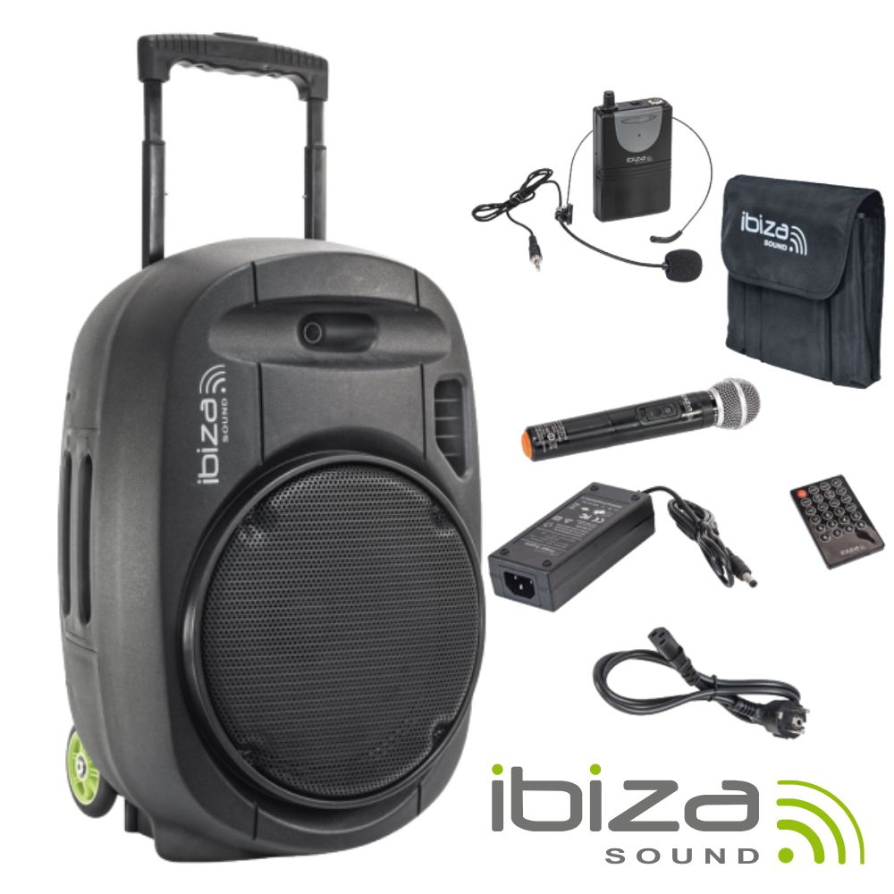 Coluna Amplificada 15 800W USB/BT/SD/BAT VHF Preta 