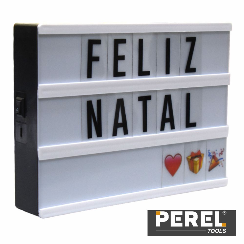 Caixa de Iluminação c/ Letras e Luz LED (20 x 15 x 4 cm) + Carregador USB - 
