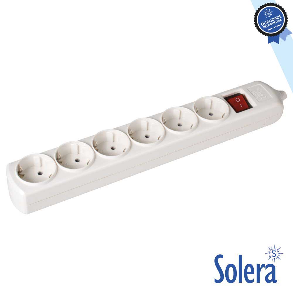 BLOCO 6 TOMADAS, COM T/T LATERAL 16A 250V. MATERIAL LH COR BRANCO. INTERRUPTOR LUMINOSO 