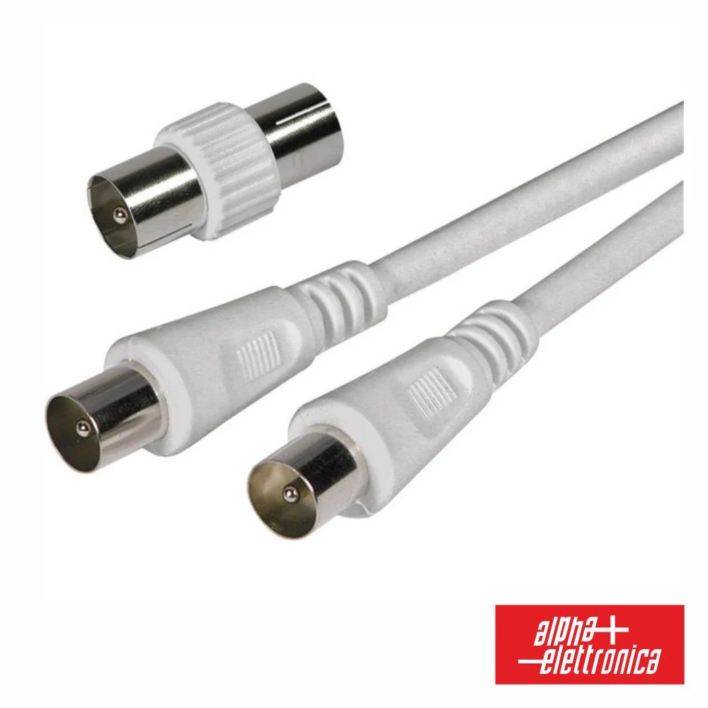 Cabo Coaxial Macho/Fêmea + Adaptador Branco 2m