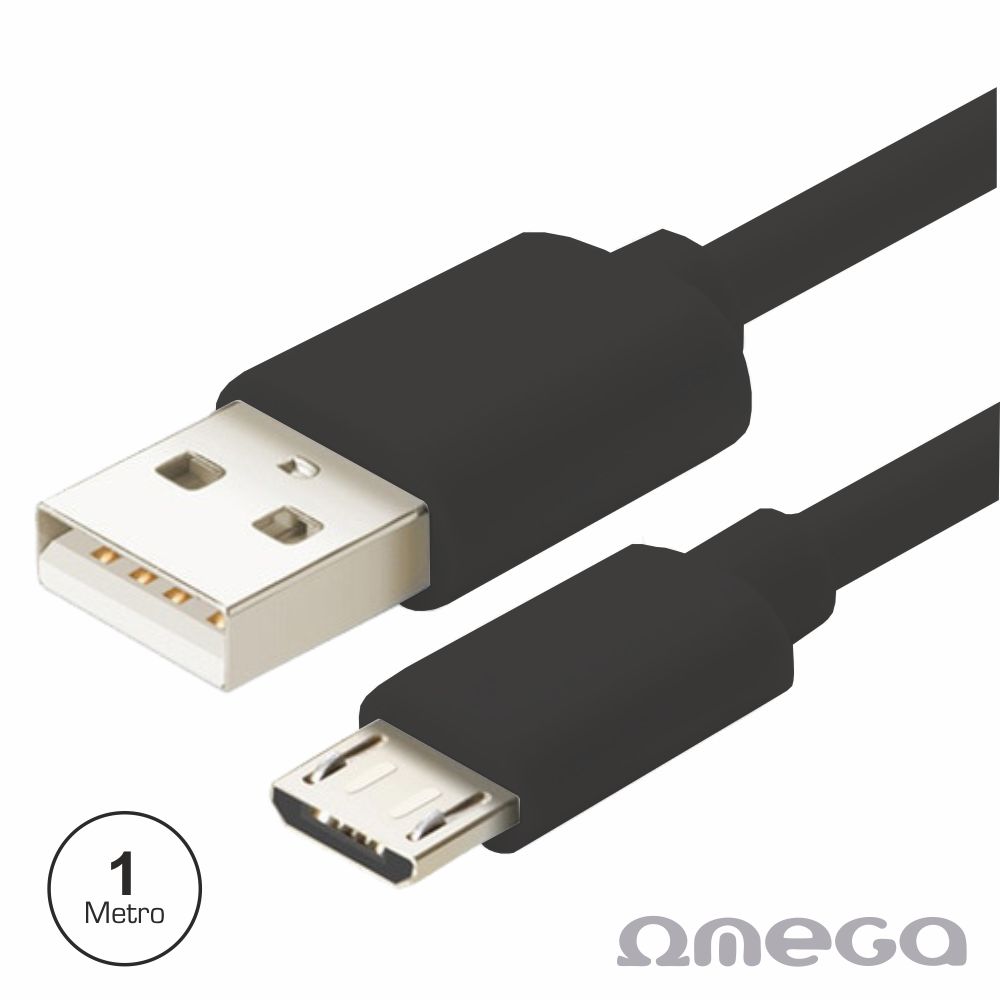 OMEGA - Cabo Usb-A 2.0 Macho / Micro Usb-B Macho 1m Preto  Cabo Usb-A 2.0 Macho / Micro Usb-B Macho 1m Preto