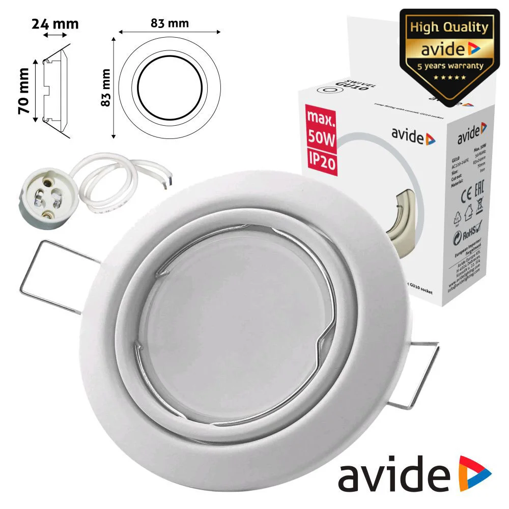 Aro Redondo Ajustável Cónico Branco P/ Mr16-Gu10 Avide