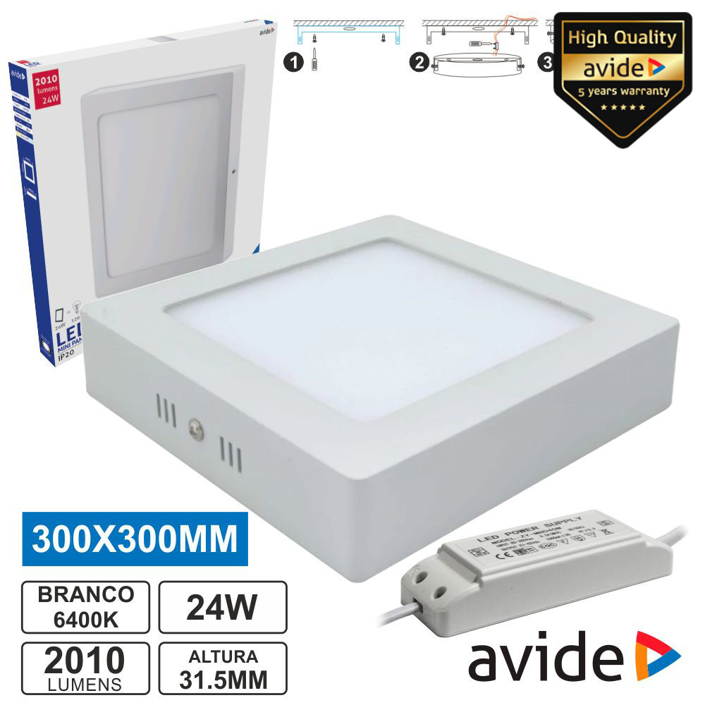 Painel Leds Quadrado Superfície 24w 300mm 6400k 2010lm 