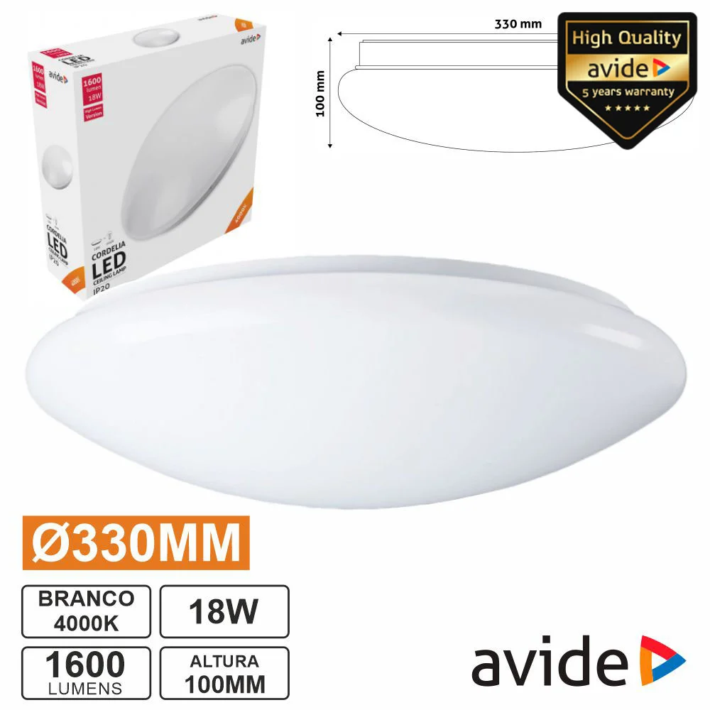 Painel Led Redondo Aplique 18w 330mm 4000k 1200lm Avide