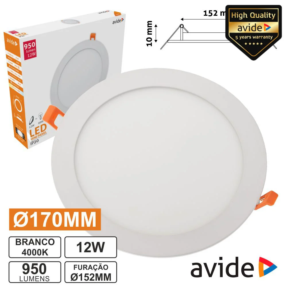 Painel Leds Redondo 12w 170mm 4000k 950lm Avide