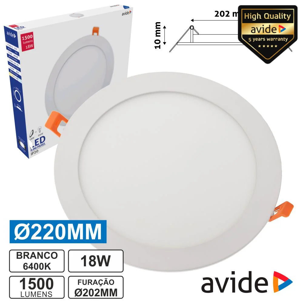 Painel Leds Redondo 18w 220mm 6400k 1500lm Avide
