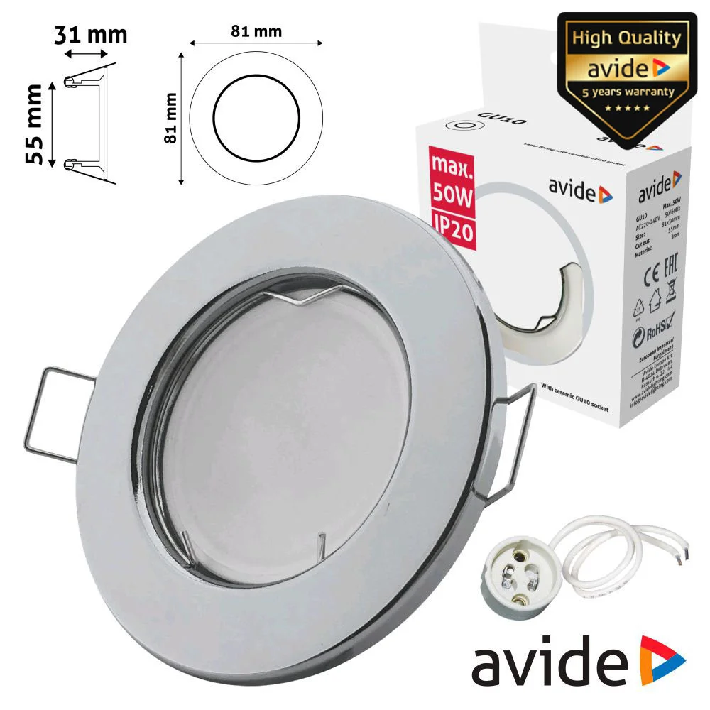 Aro Redondo Fixo Cromado P/ Mr16-Gu10 Avide