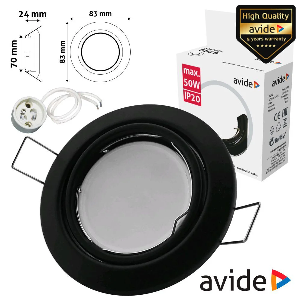 Aro Redondo Ajustável Cónico Preto P/ Mr16-Gu10 Avide
