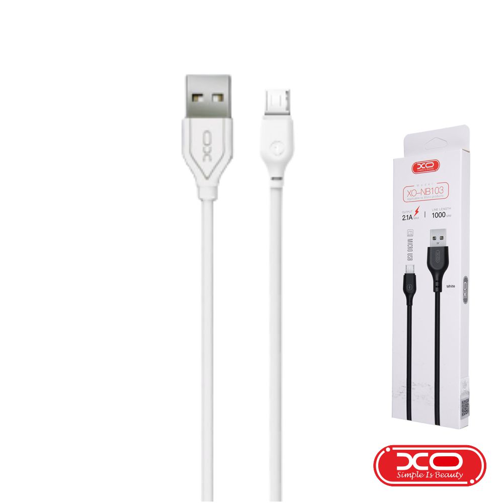 Cabo USB-A 2.0 Macho / Micro USB-B 2.1A 1M Branco 