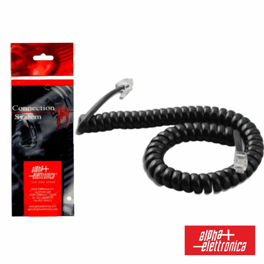Cabo Telefone RJ9 4P4C Espiral Preto 5m ALPHA