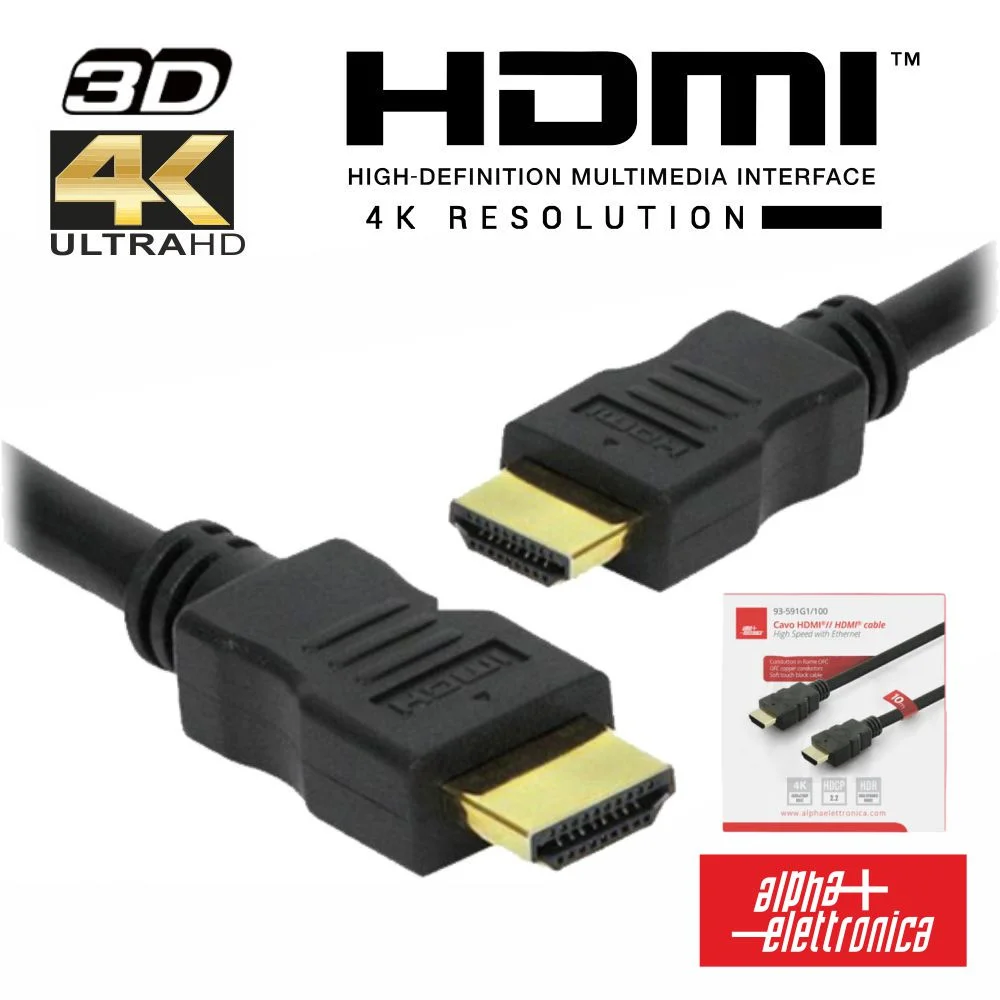 Cabo HDMI Dourado Macho / Macho 2.2 4K Preto 10m ALPHA