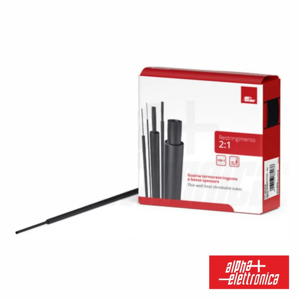 Tubo Manga Termoretráctil Ø6.4mm 8m Preto ALPHA