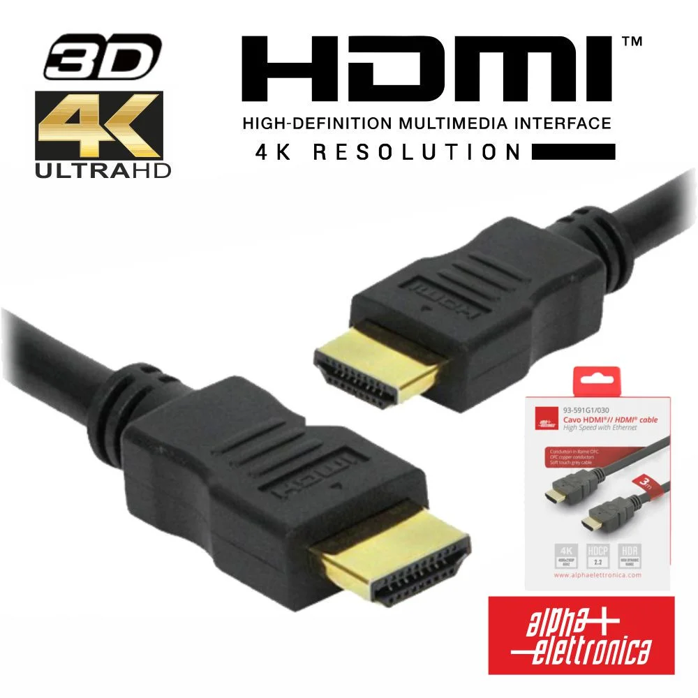 Cabo HDMI Dourado Macho / Macho 2.2 4K Preto 3m ALPHA