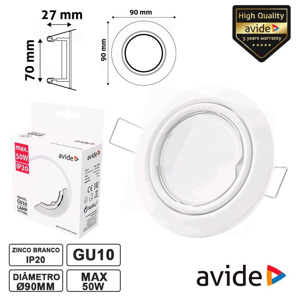 Aro Redondo Ajustável Branco P/ MR16-GU10 AVIDE