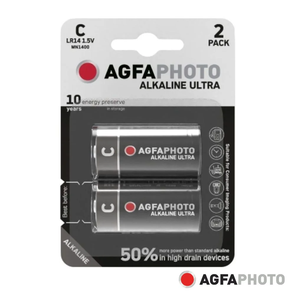 Pilha Alcalina LR14/C 1.5V 2x Blister ULTRA AGFAPHOTO