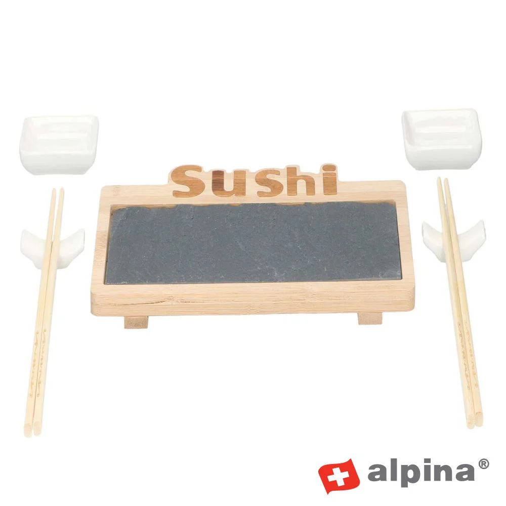 Tábua Bambu C/ Placa Ardósia Tigelas E Pauzinhos ALPINA