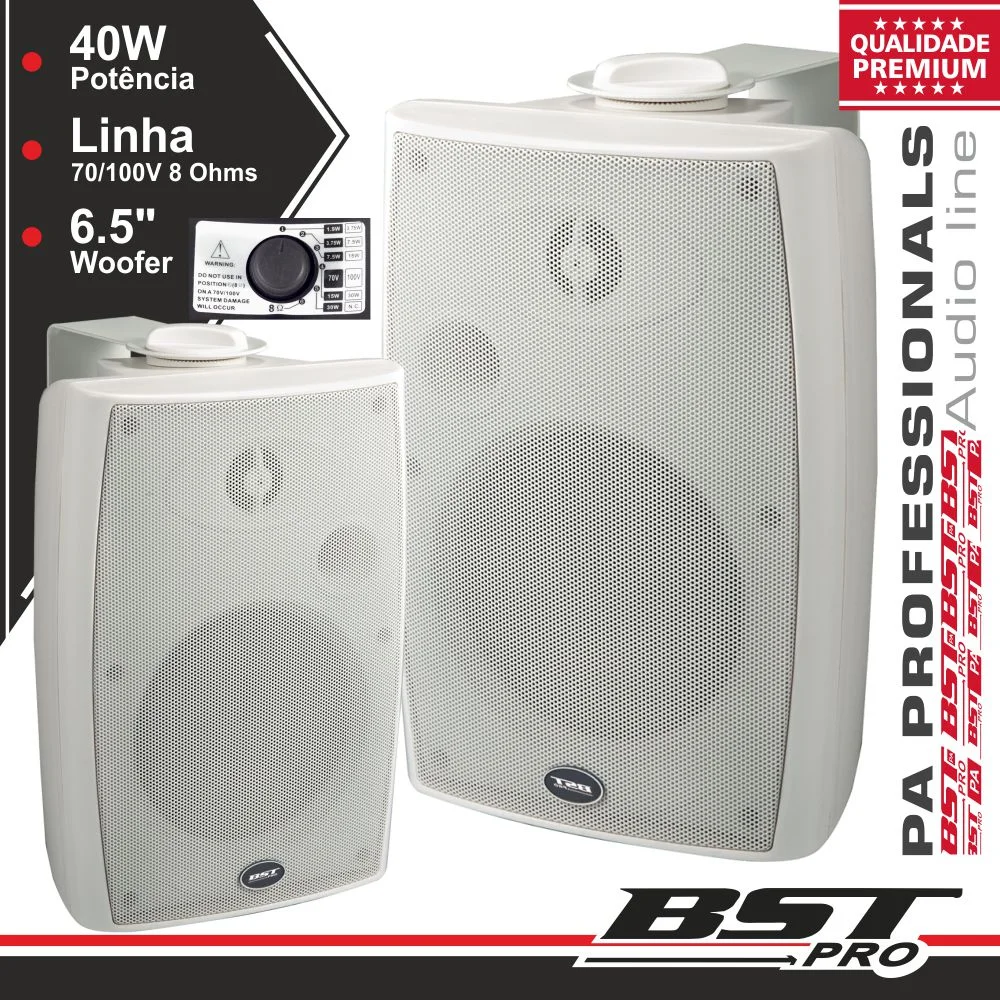 Conjunto 2 Colunas 8 Ohm 100v 40w 6.5" Brancas Bstpro
