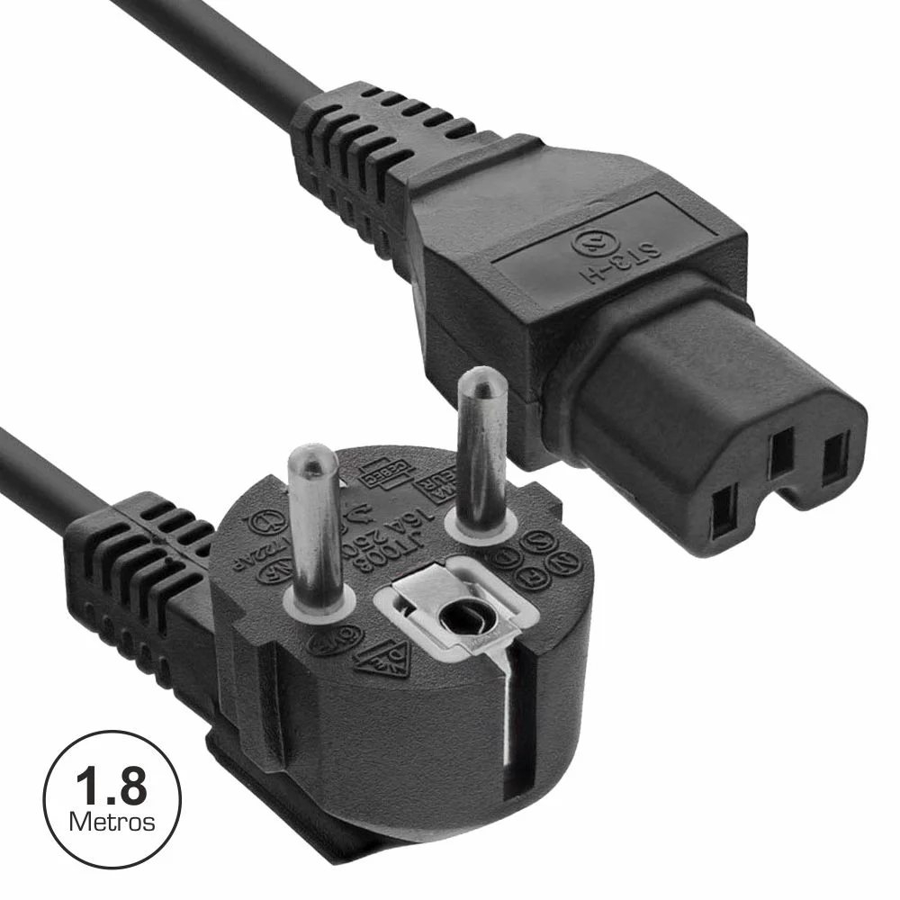 Cabo Alimentação Schuko Macho 3p / Iec C15 Fêmea 1.8m Preto