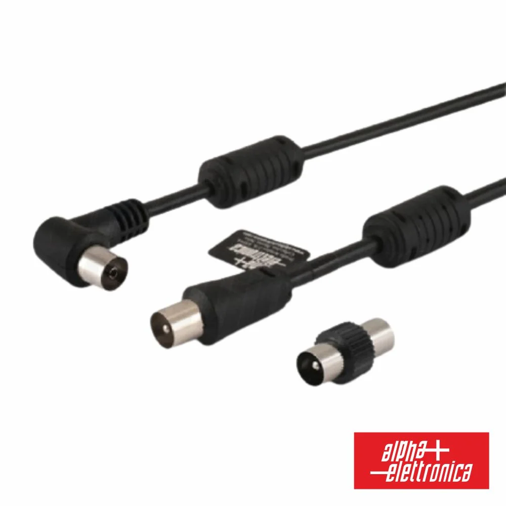Cabo Coaxial Macho / Fêmea 90º Preto 2m C/ Filtro ALPHA