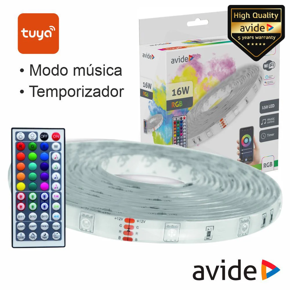 Kit Fita 150 LEDS 5050 RGB 12V 5m IP65 WIFI+ IR TUYA AVIDE