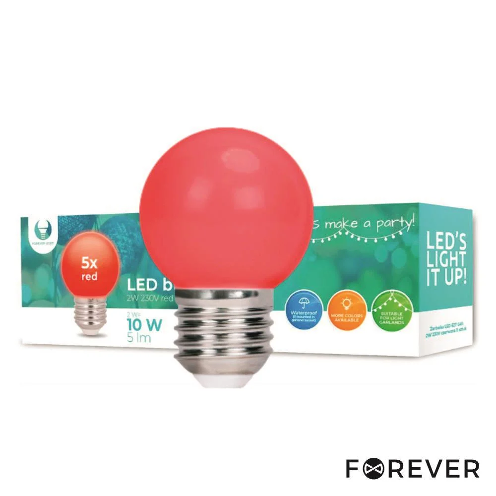 Conjunto 5 Lâmpadas E27 2W=10W 230V LED Vermelho