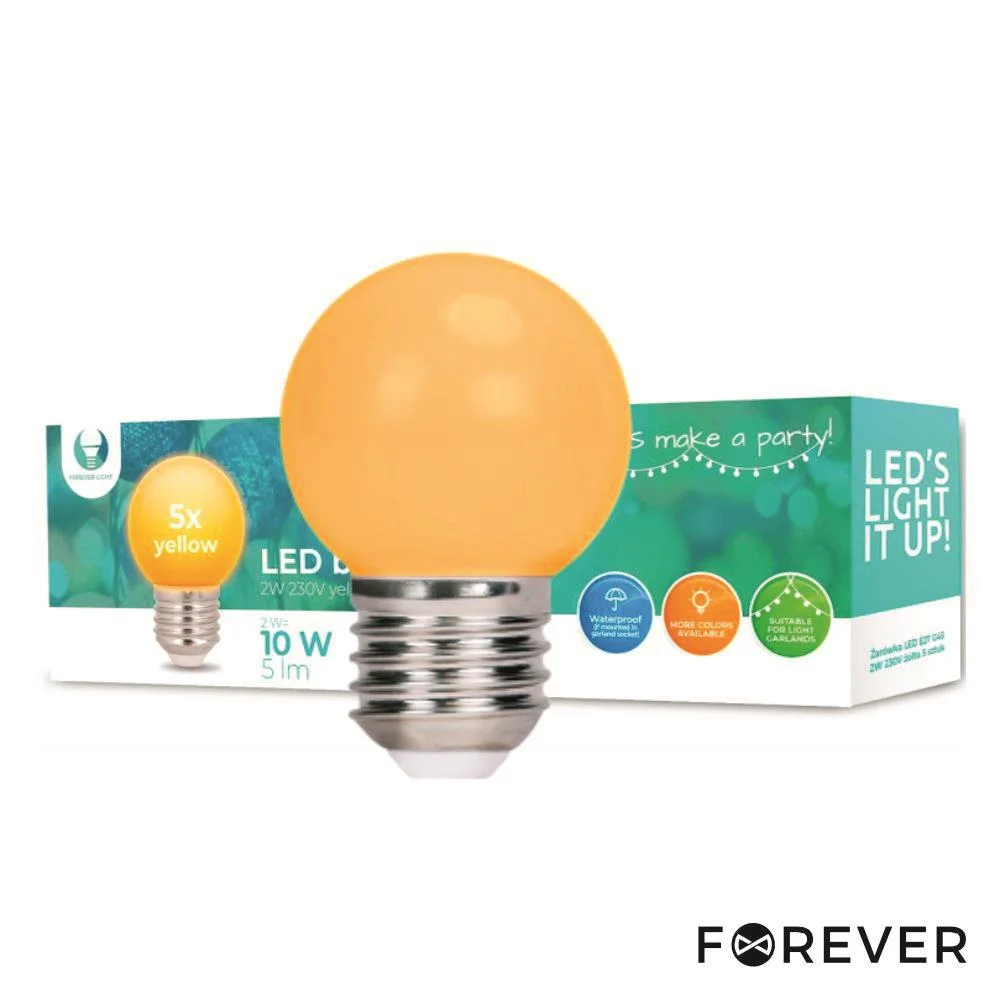 Conjunto 5 Lâmpadas E27 2W=10W 230V LED Amarelo