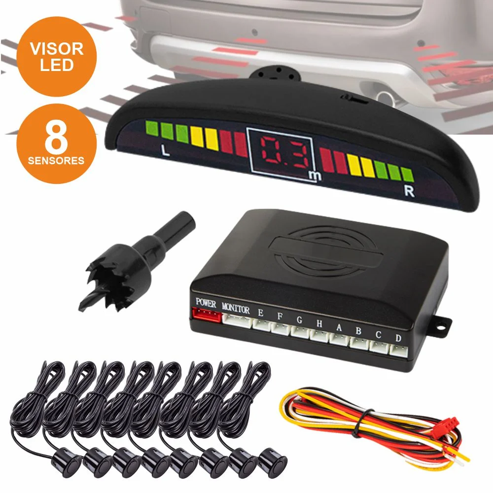 Kit de Estacionamento C/ 8 Sensores Pretos 22mm E Visor