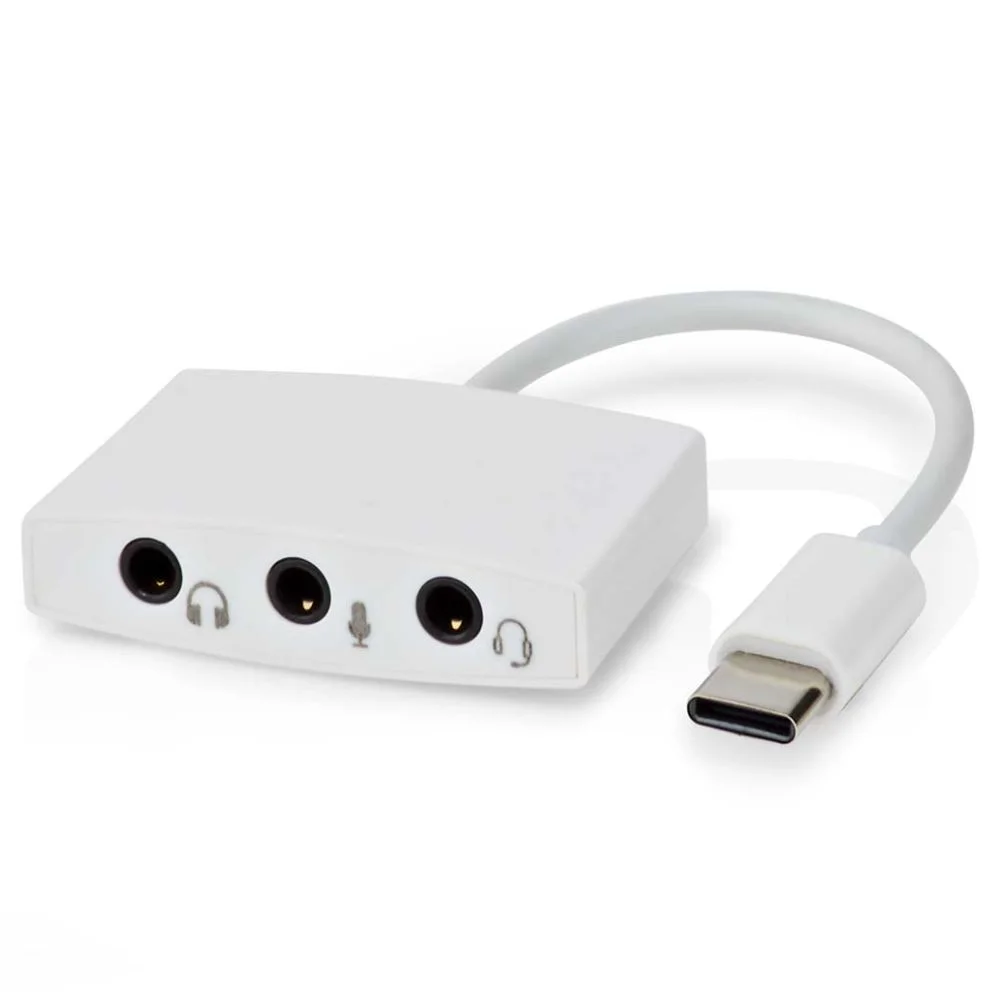 Adaptador Placa Som USB-C C/ 3 Fichas Jack 3.5mm
