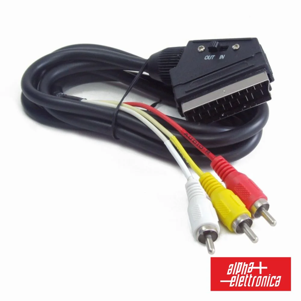Cabo Scart Macho P/ 3 RCA Macho Vídeo+Áudio C/Comutador 1.5M