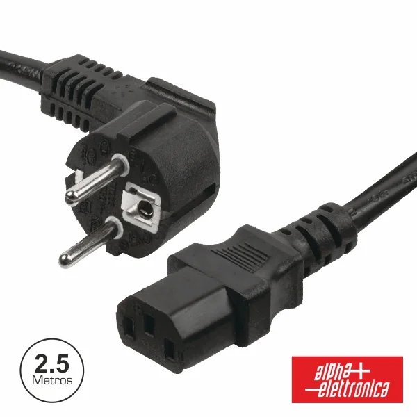 Cabo Alimentação Schuko Macho 3p / Iec C13 Fêmea 2.5m Preto
