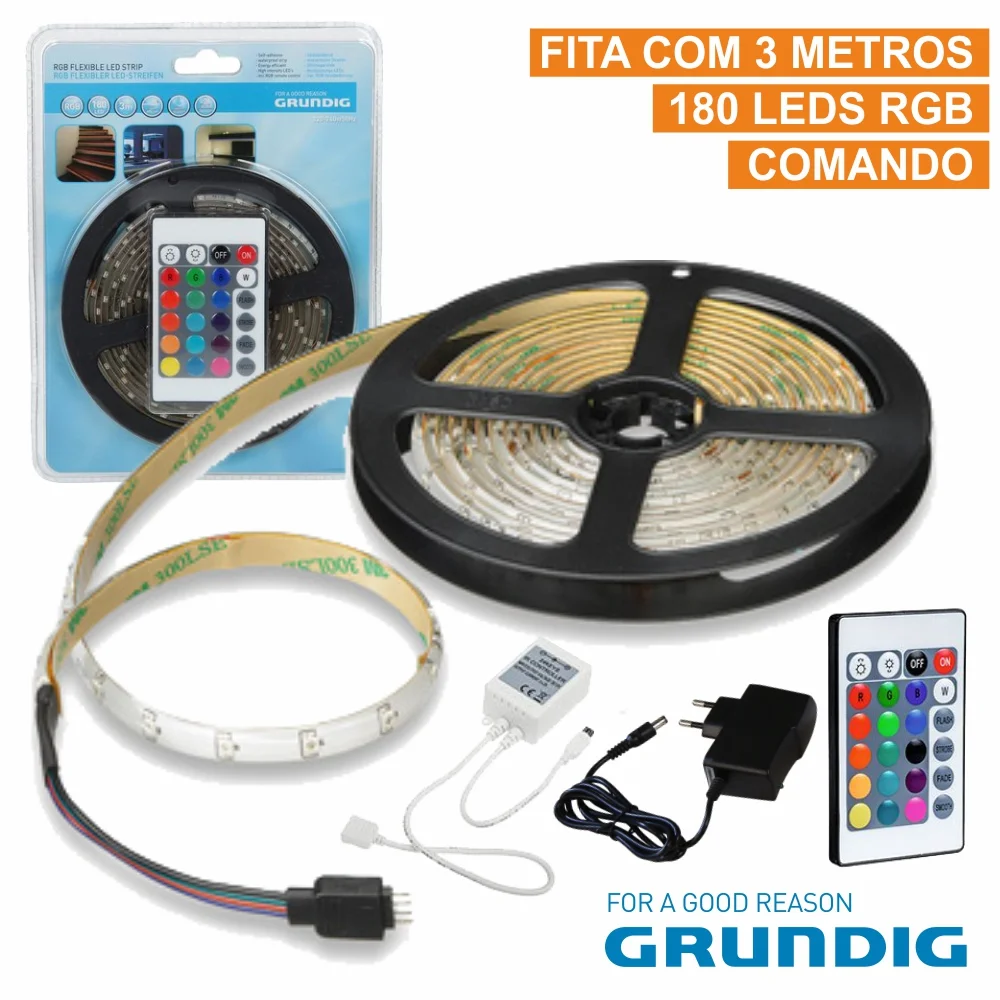 Kit Fita Led 12v Rgb 3m Impermeável C/Comando Grundig