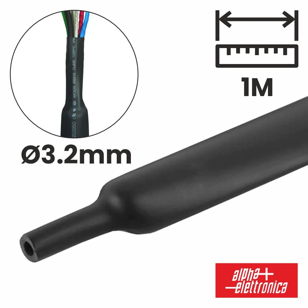 Tubo Manga Termoretráctil 3.2mm 1m Preto ALPHA