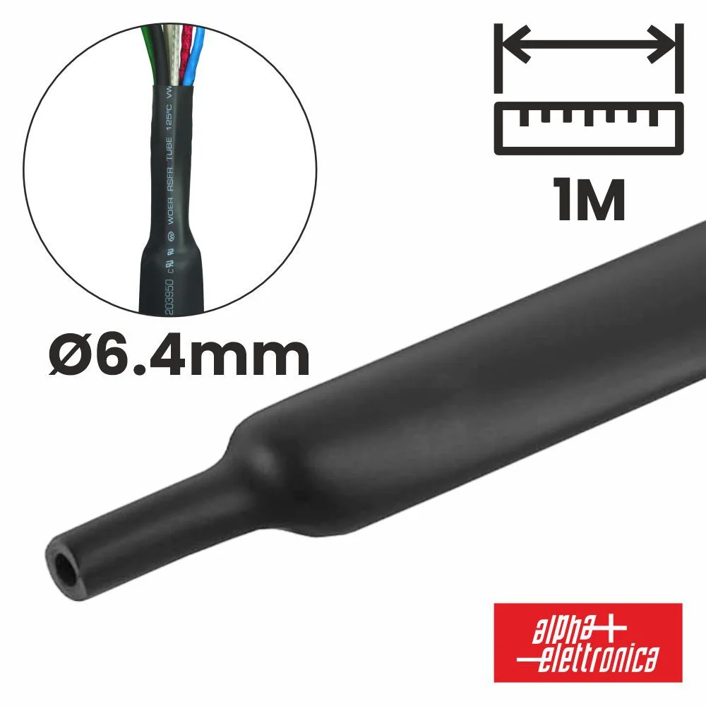 Tubo Manga Termoretráctil 6.4mm 1m Preto ALPHA