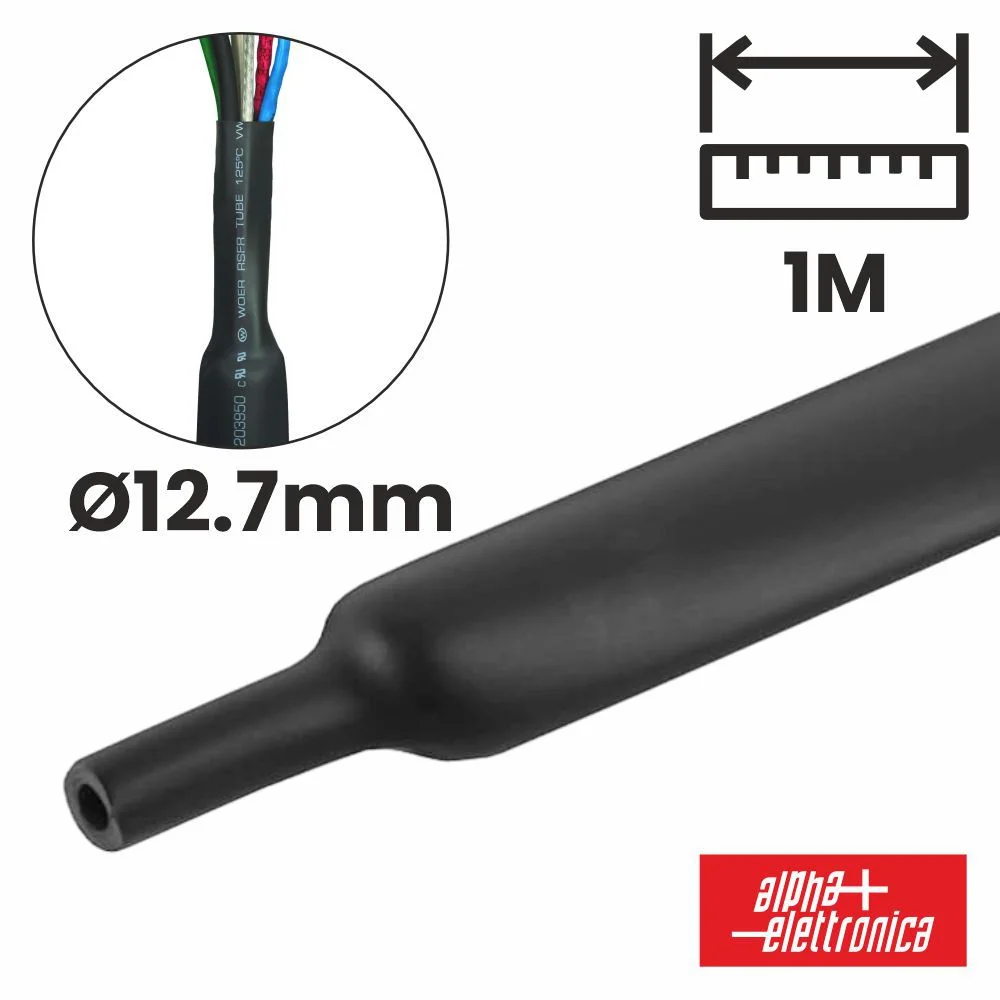 Tubo Manga Termoretráctil 12.7mm 1m Preto ALPHA