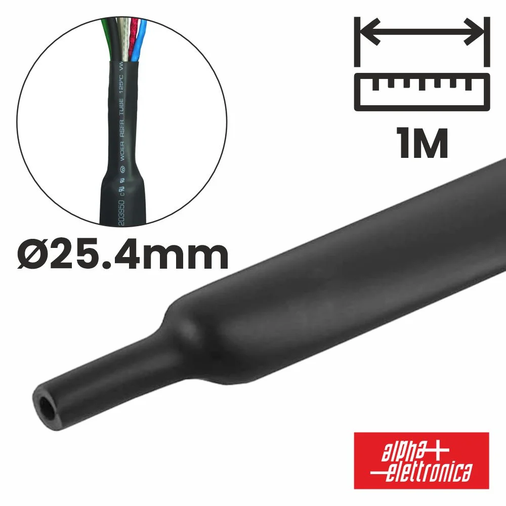 Tubo Manga Termoretráctil 25.4mm 1m Preto ALPHA
