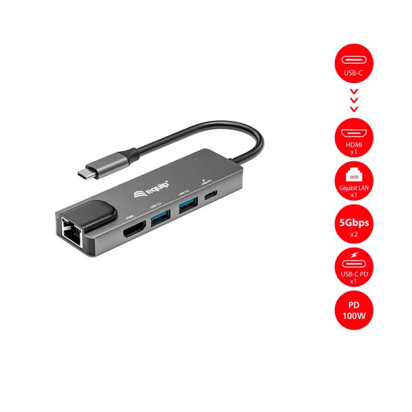 Adaptador Equip Multi Usb-C 5 Em 1 Gigabit Rj45