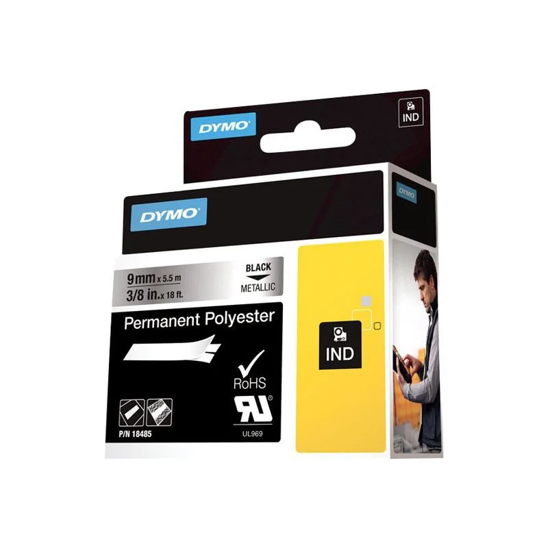 Fita p/ Etiquetadora Dymo Vinil Preto / Metálico