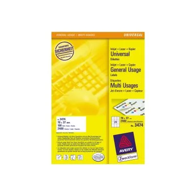 Etiquetas Autocolantes AVERY 3474 70x37mm Branco